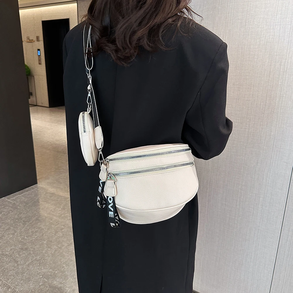 

Multi-pocket Women Shoulder Bag Fashion PU Leather Funny Pack Bum Bag Casual with Mini Purse Soft Portable Adjustable for Party