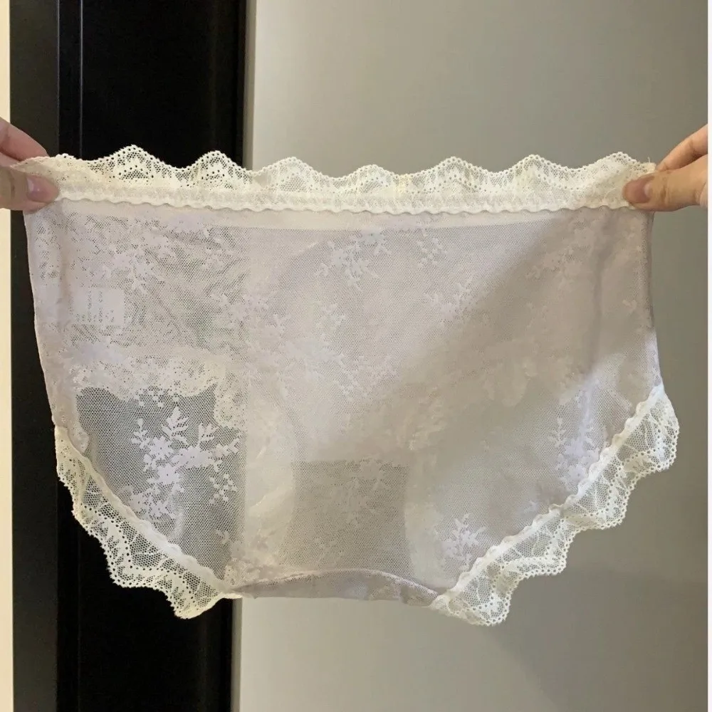 

Thin Mid Waist Lace Panties Cotton Crotch Transparent Underwear for Women Bow Briefs Mesh Lace Briefs Lady
