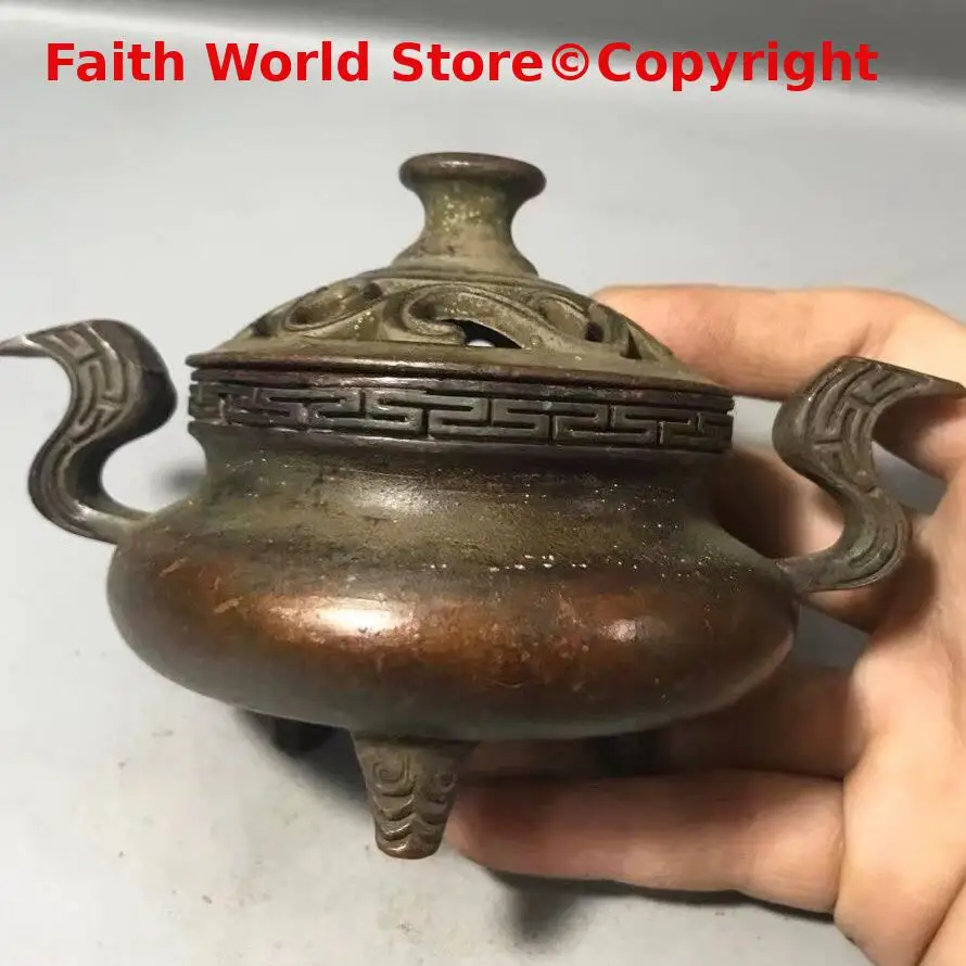 Ancient Collection Asia Bronze Carving Incense Burner Decoration copper censer ornament