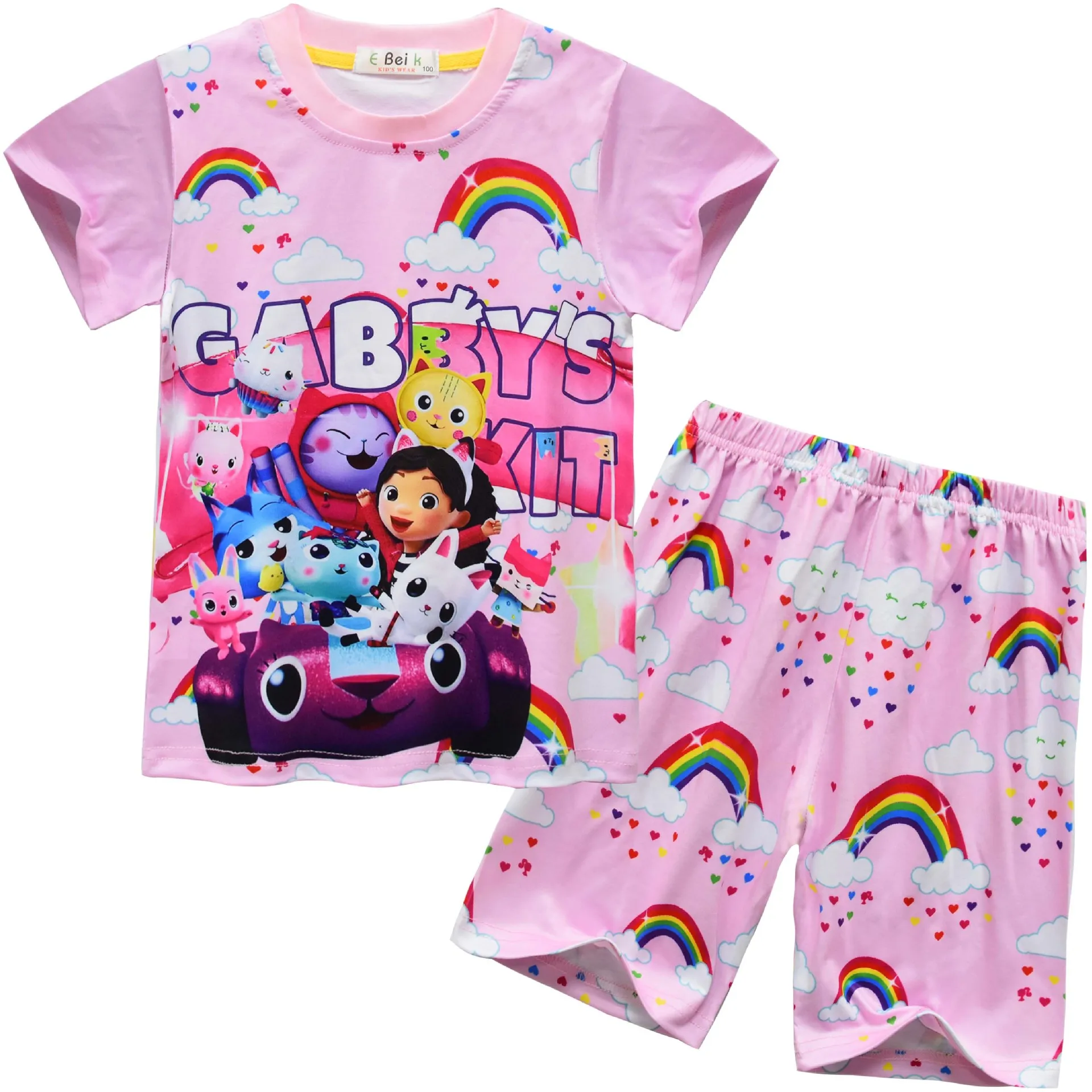 Gabby's Dollhouse Children Summer Clothing Sets Baby Girls Cartoon Gabby Cat Tshirt + Shorts Costumes Kids Birthday Party Outfit