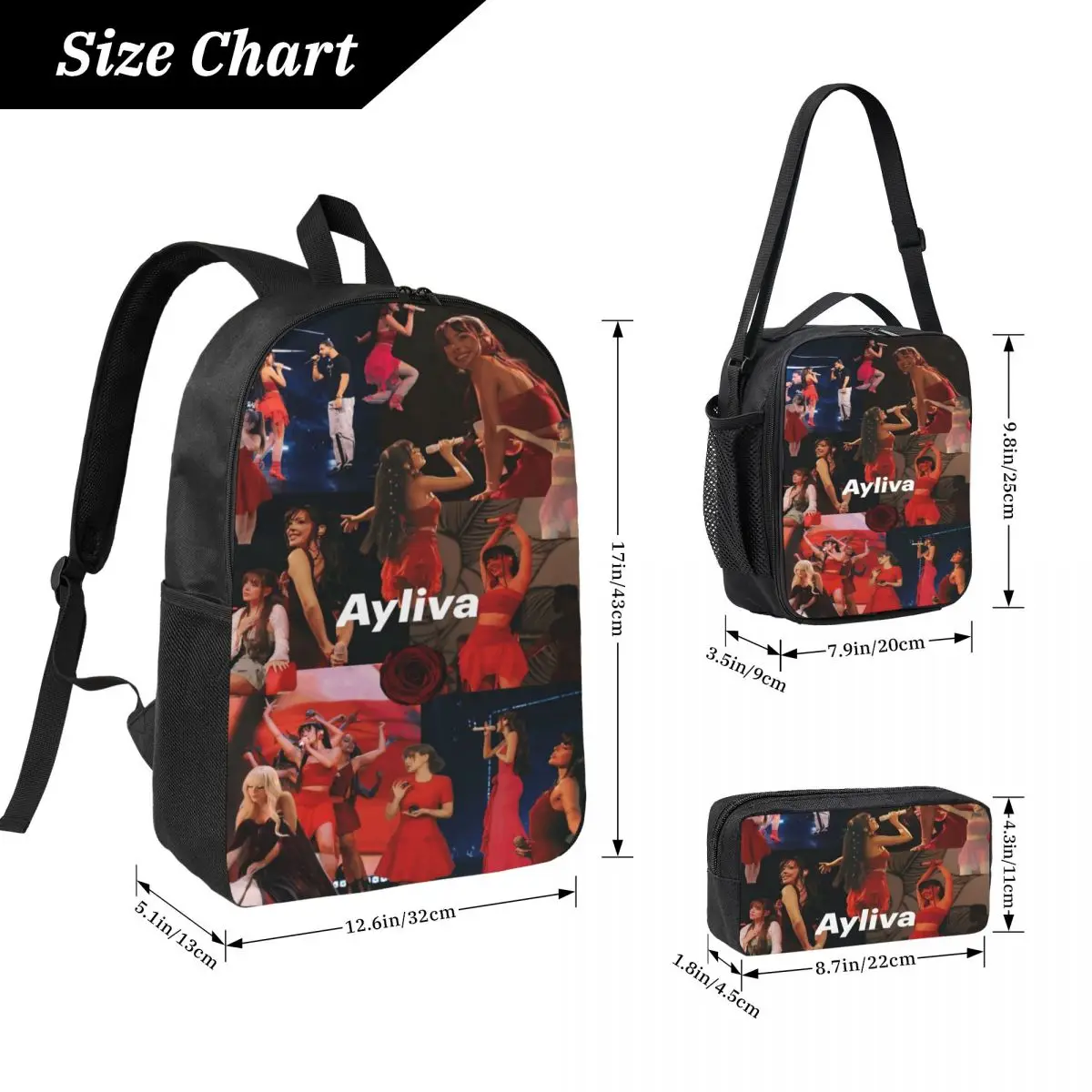 3Pcs Ayliva Singer Tour 2025 Backpack Set for Children Pen Bags Bookbag Sets with Lunch Box For School Students Knapsack