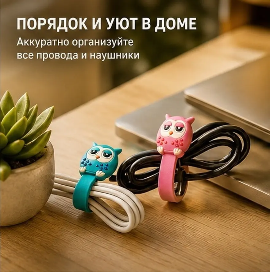 10Pcs Cute Buckle Style Owl Cord Organizer Lightweight Rustproof Cable Manager for Home Garage Car Travel Wire Wrap Headphone