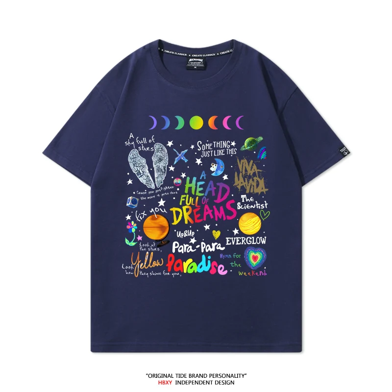 Coldplay Band Around Cotton T-shirt Summer New Male and Female 2025 Concert Tour Short Sleeve Clothes Trend Rock Loose Top