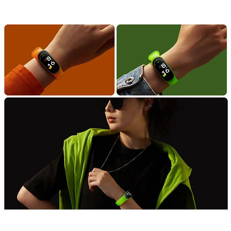 Replacement Bands For M-i Band 7/6/5 Soft Waterproof TPU Wristbands Sport Wrist Strap For Adults Kids 2 Fluorescent Colors