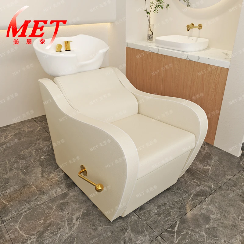Luxury Multi-Function Black Hair Washing Chair For Beauty Salons Modern Design Durable Ceramic Basin Metal For Barber Shops
