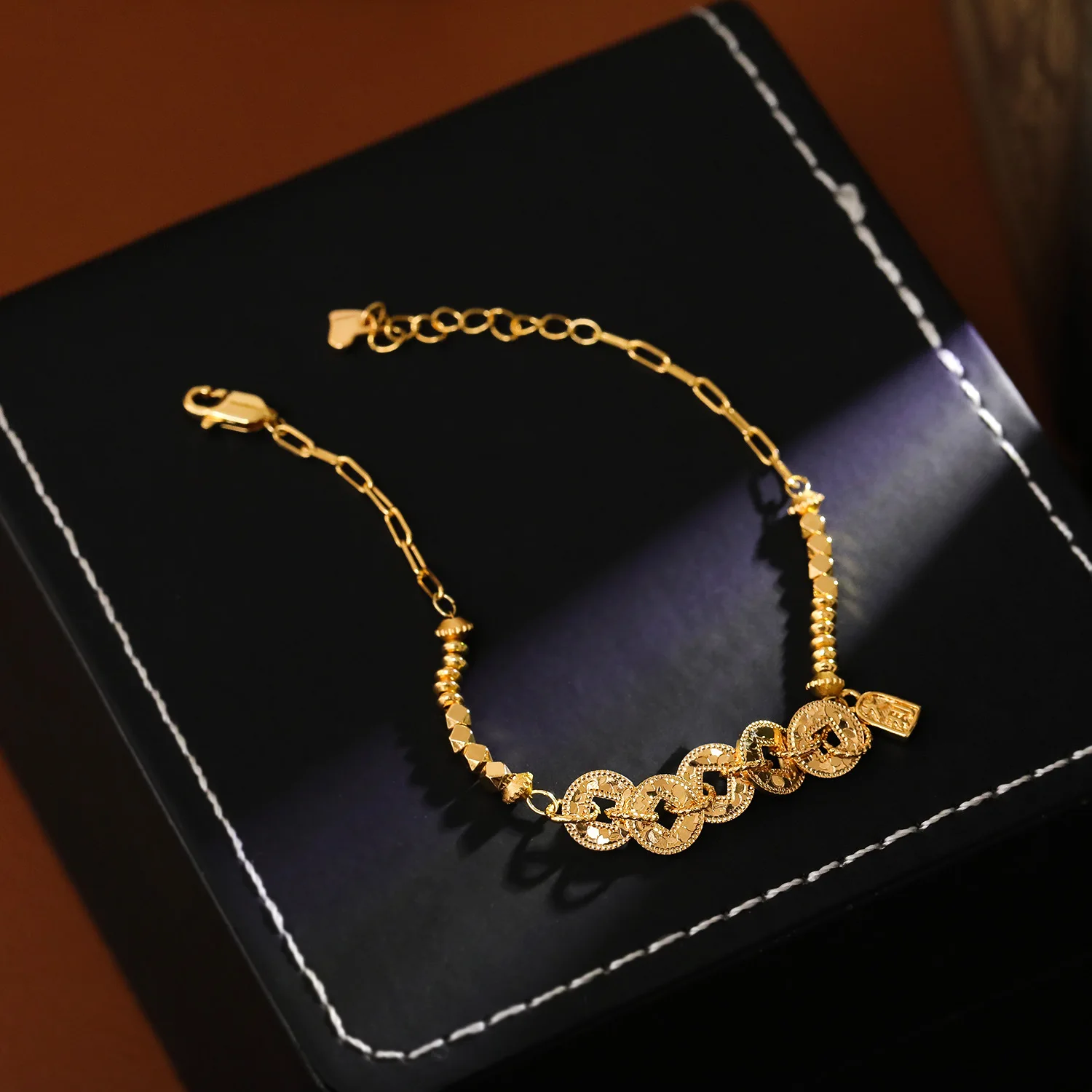 High Quality Good Luck Fortune Five Emperors Coins Bracelet For Women New Chinese Style Luck Turning Bead Daily Wear Jewelry