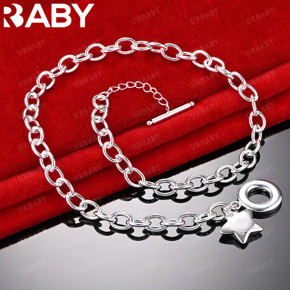 

URBABY 925 Sterling Silver Star Chain Necklace For Women Men Charm Trend Birthday Gifts Fashion Party