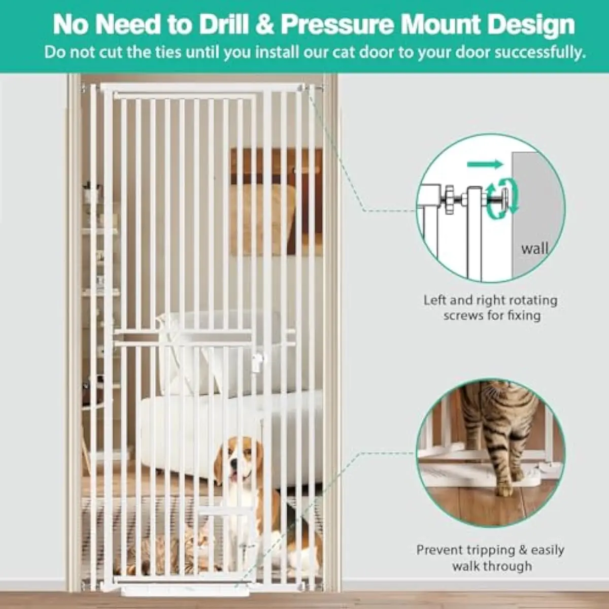 Extra Tall 78.7 Inch Aluminum Pet Gate with Rotating Adjustable Width 27.5 to 37.4 Inches, Narrow 1.5 Inch Bar Spacing, Dual Swi