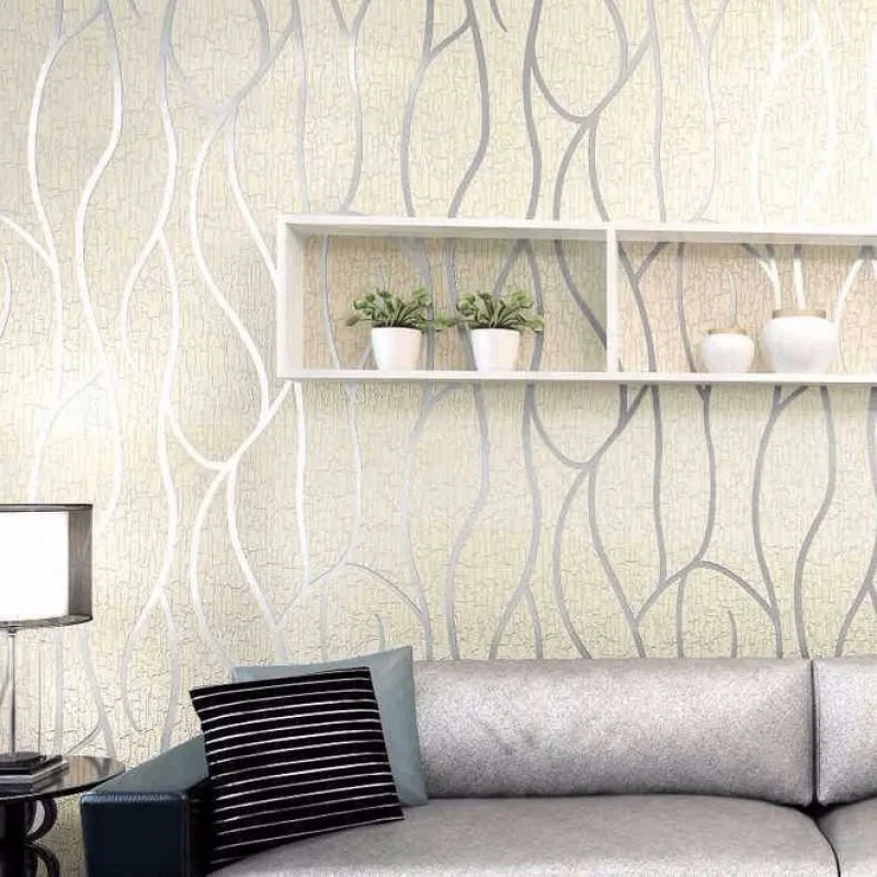 

53cm European style, 3D non-woven fabric wall stickers for moisture-proof curved stripe background wall stickers, in living room