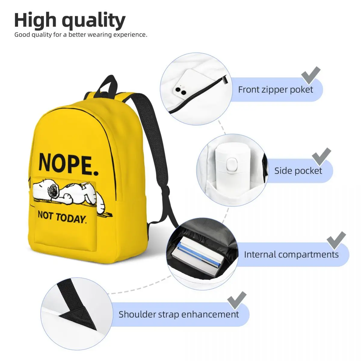 Custom S-Snoopys Nope Not Today Canvas Backpacks Men Women Fashion Bookbag for College School Bags