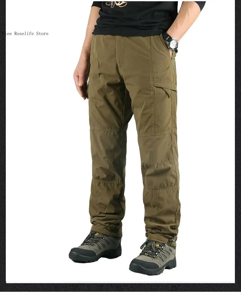 Simple Pure Color Casual Commuting In Autumn and Winter with Thick Fleece Workwear and Warm Cotton Pants for Men