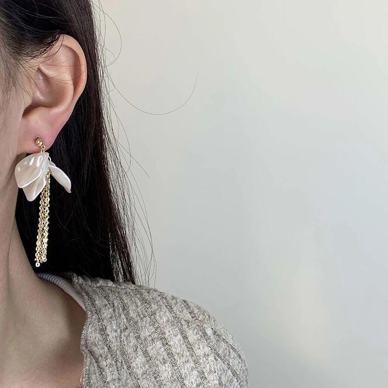 PONYKISS 925 فضة 14K الذهب حبة زهرة شرابة وأقراط للنساء لطيف غرامة مجوهرات مبالغ فيها اكسسوارات