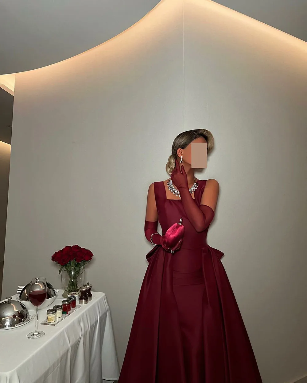 Msikoods Wine Red Prom Gown Women Customized Satin Formal Dress Bowknot Party Saudi Evening Dress Women Special Occasion Dress