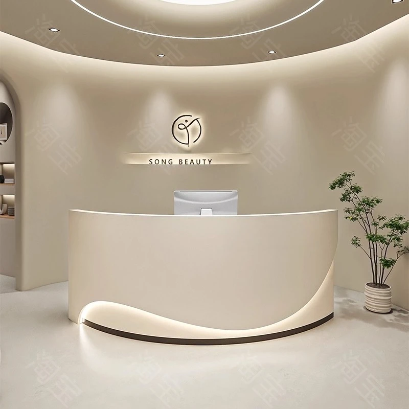 Modern Minimalist Beauty Salon Reception Desks Nordic Creative Clothing Store Curved Cashier Desk Commercial Furniture FYRD