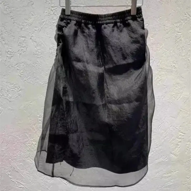 

Женская асимметричная уличная одежда с эластичной резинкой на талии Jupe A020 Y2K Harajuku, черная юбка на шнурке, модные лоскутные юбки-миди из органзы