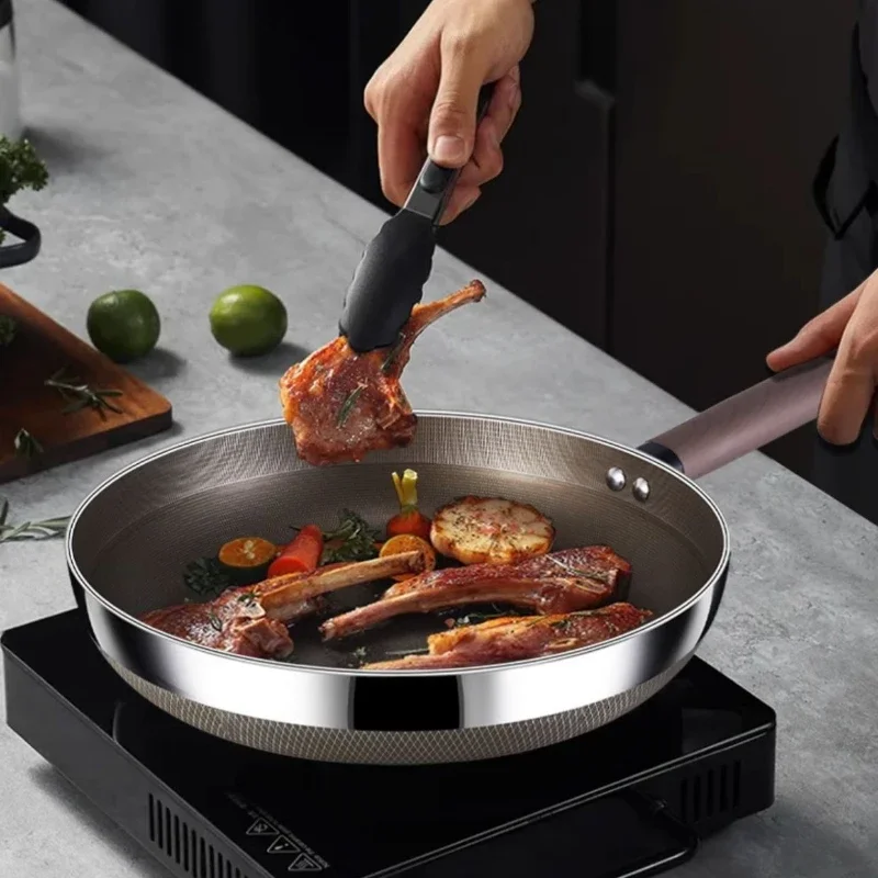 Titanium Pan 316 Stainless Steel Uncoated Non-stick Pan Household Cooking Pot Induction Cooker Special Steak Frying Pan