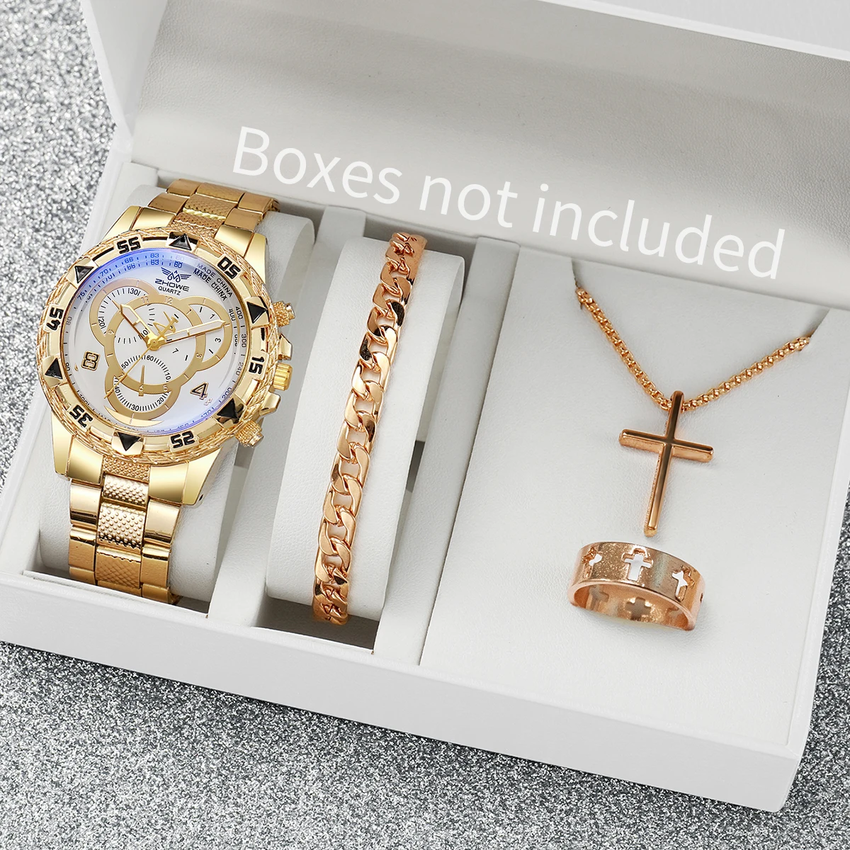 4 Uds. Relojes de negocios para hombre, reloj de cuarzo analógico con banda de acero y esfera grande a la moda para hombre, reloj Masculino (sin caja)