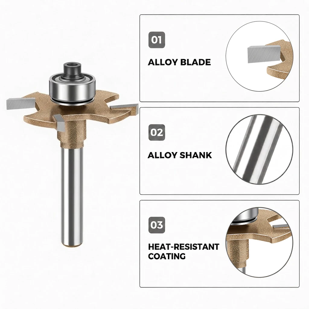 6mm Shank 4 Flute Bearing T‑Slot Router Bit Woodworking Grooving Cutter Trimmer Engraving Machine Slot Cutting Milling Cutter