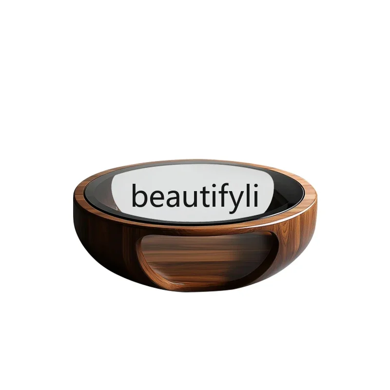 

X188 Italian all solid wood glass coffee table living room home art round walnut tea table