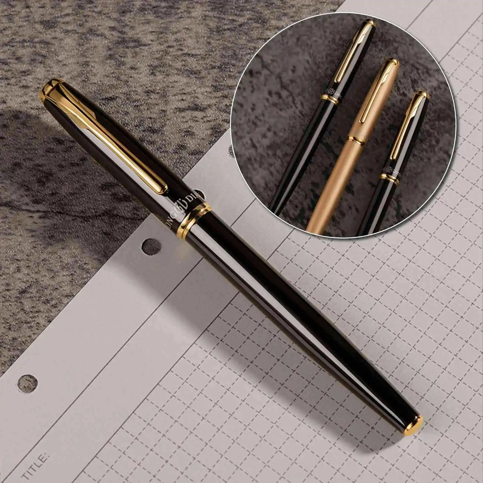 Hongdian 519A fountain pen retro high-end pen black EF F bent nibS calligraphy office school supplies students writing gift pens