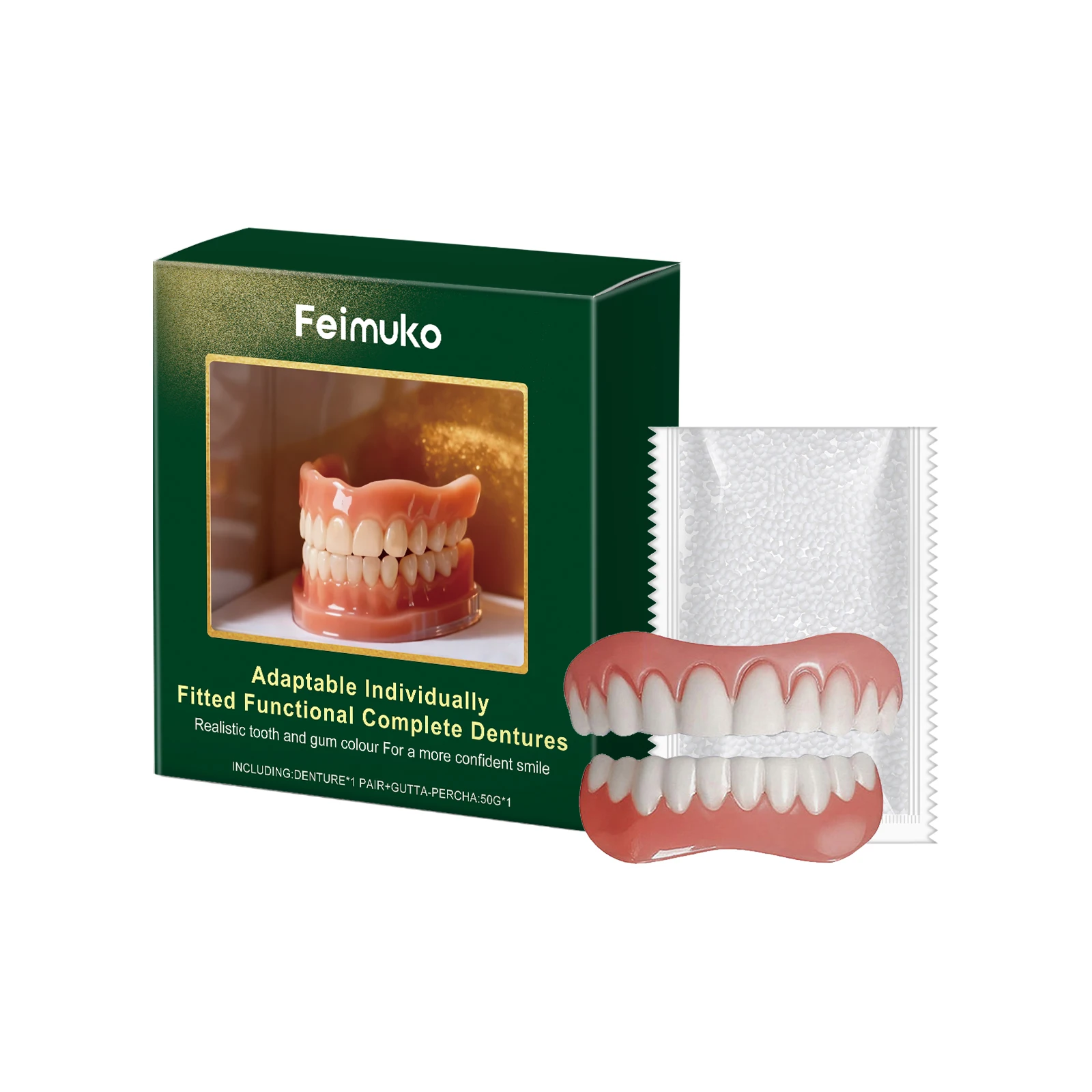 Dentures Full Set Adjustable Snap-On Fake Teeth Portable Whitening Silicone Denture Decorate Gaps For Teeth Enhance Aesthetic