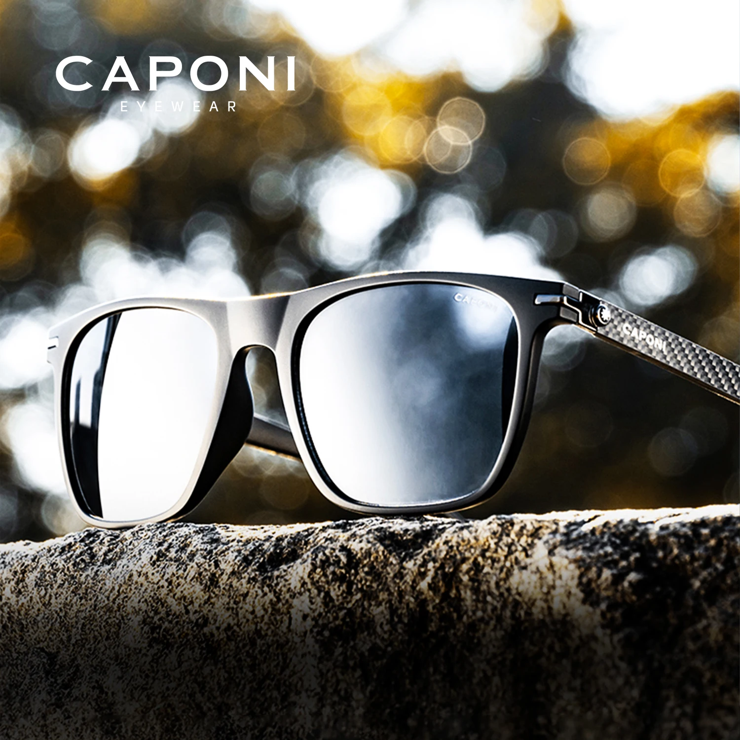 CAPONI New Polarized Sunglasses Classic Driving Men Sun Glasses Outdoor Sunglasses UV400 Square Trend Shades Eyewear BS24716