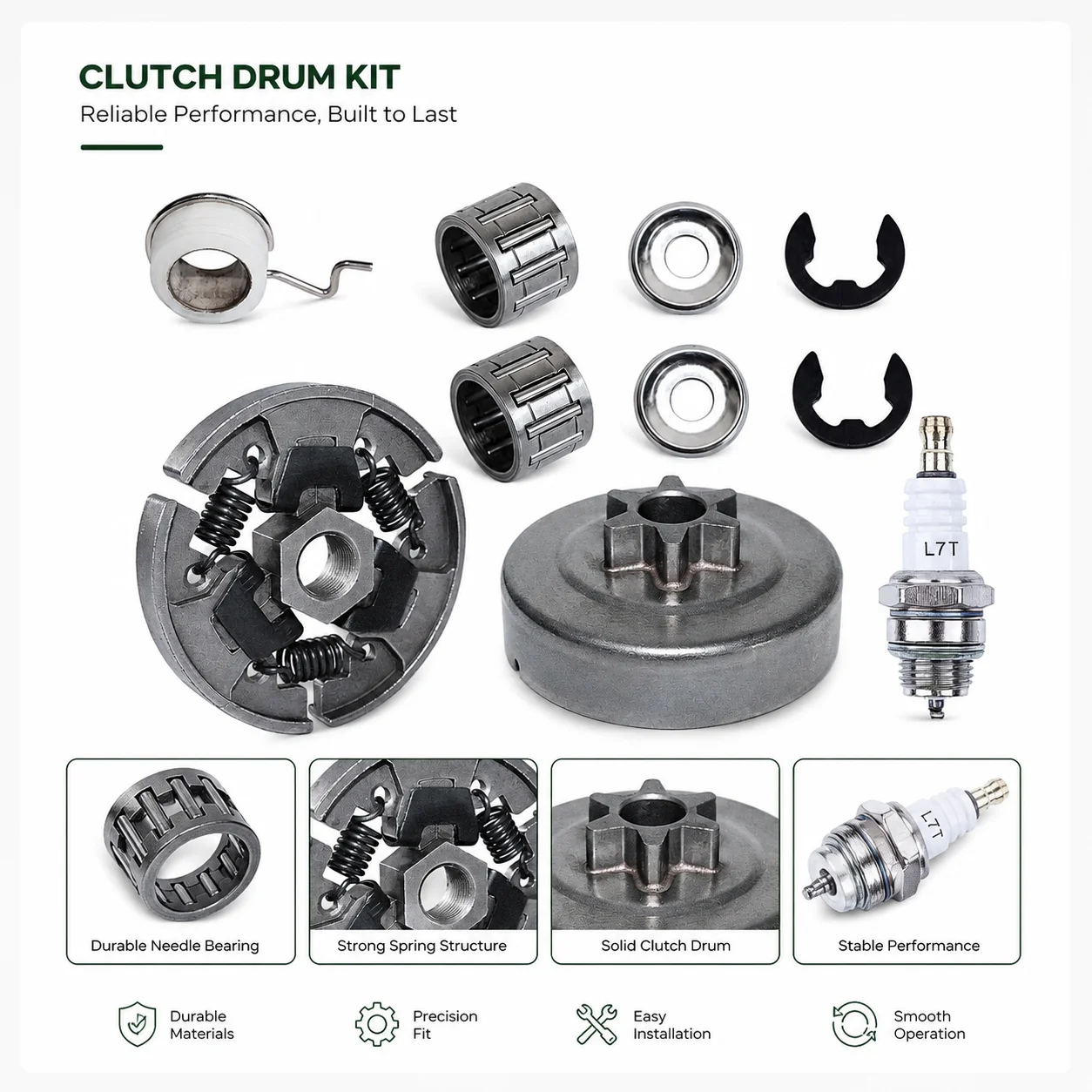 3/8" 6T Sprocket Clutch Drum Kit with Spark Plug for Stihl 017 018 019 021 023 025 MS170 MS180 MS190 MS210 MS230 MS250 Chainsaw