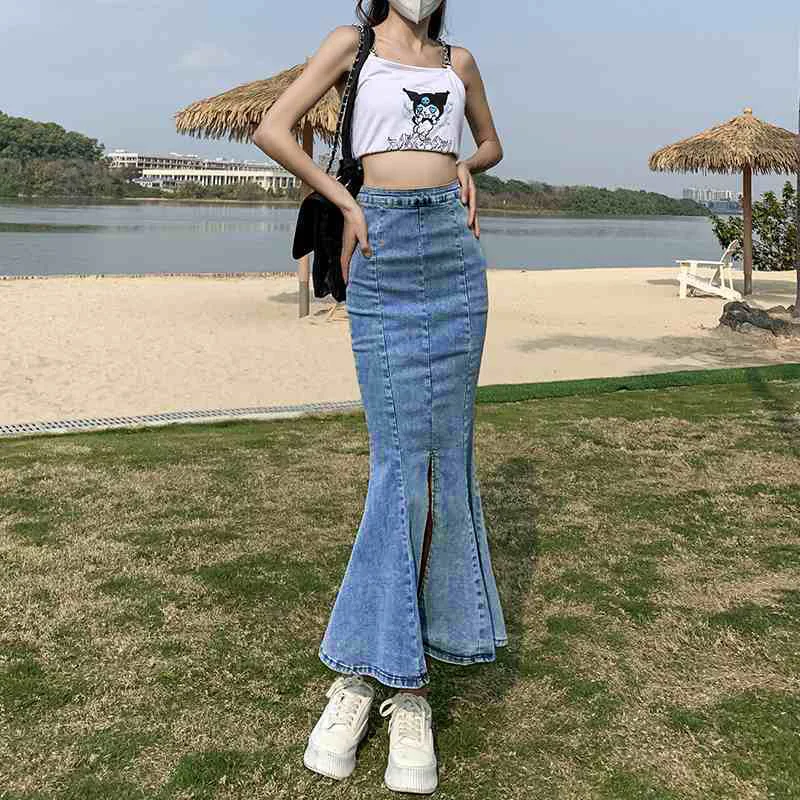 

Spring Summer Casual Stretch Denim Half Body Fishtail Skirt.New Slim,High-waisted,Slit and Butt-wrapped Hot Girl Skirt for Women