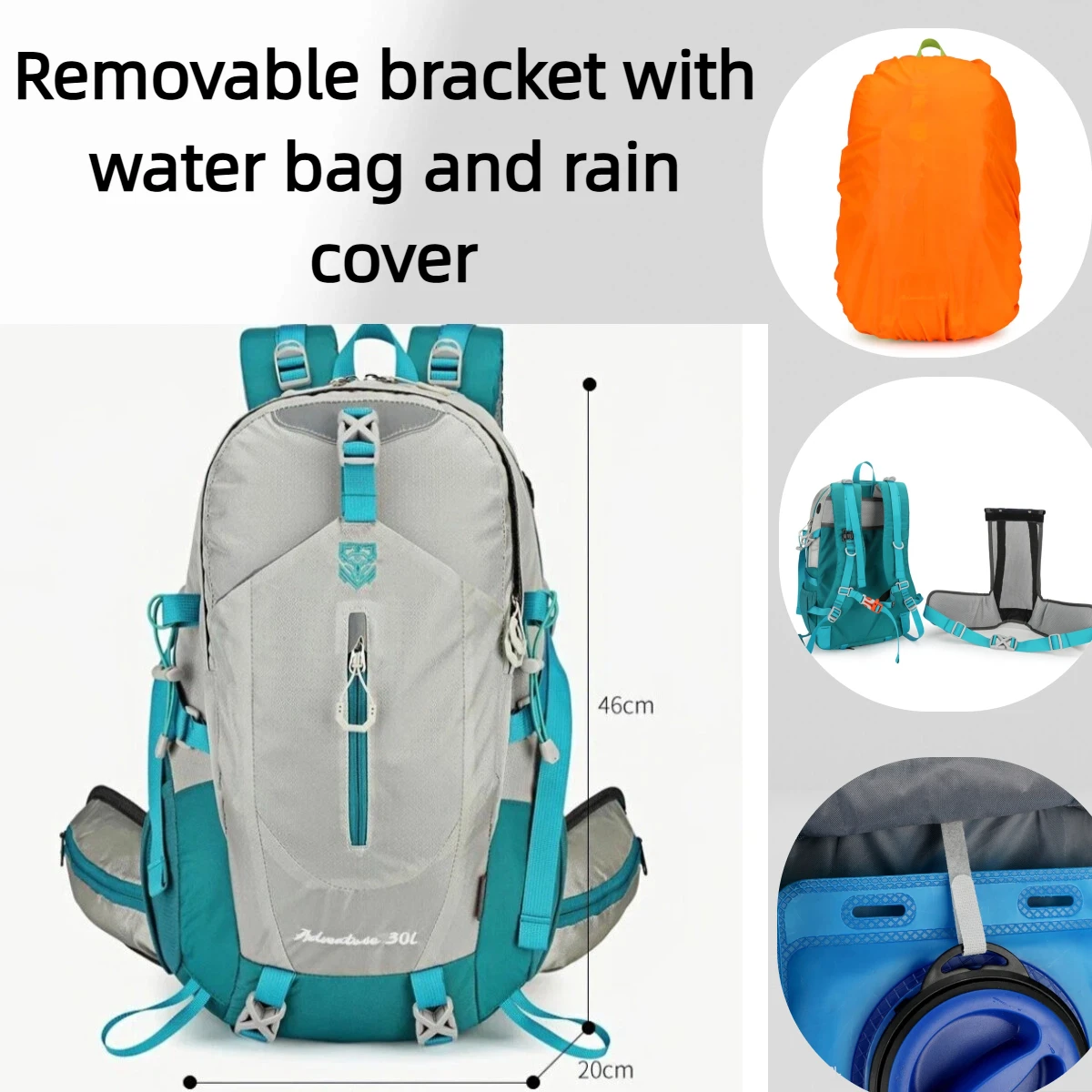 

Рюкзак для походов и путешествий на открытом воздухе со съемной опорной рамой, водонепроницаемым мешком для воды, дождевиком, из водонепроницаемого нейлона.