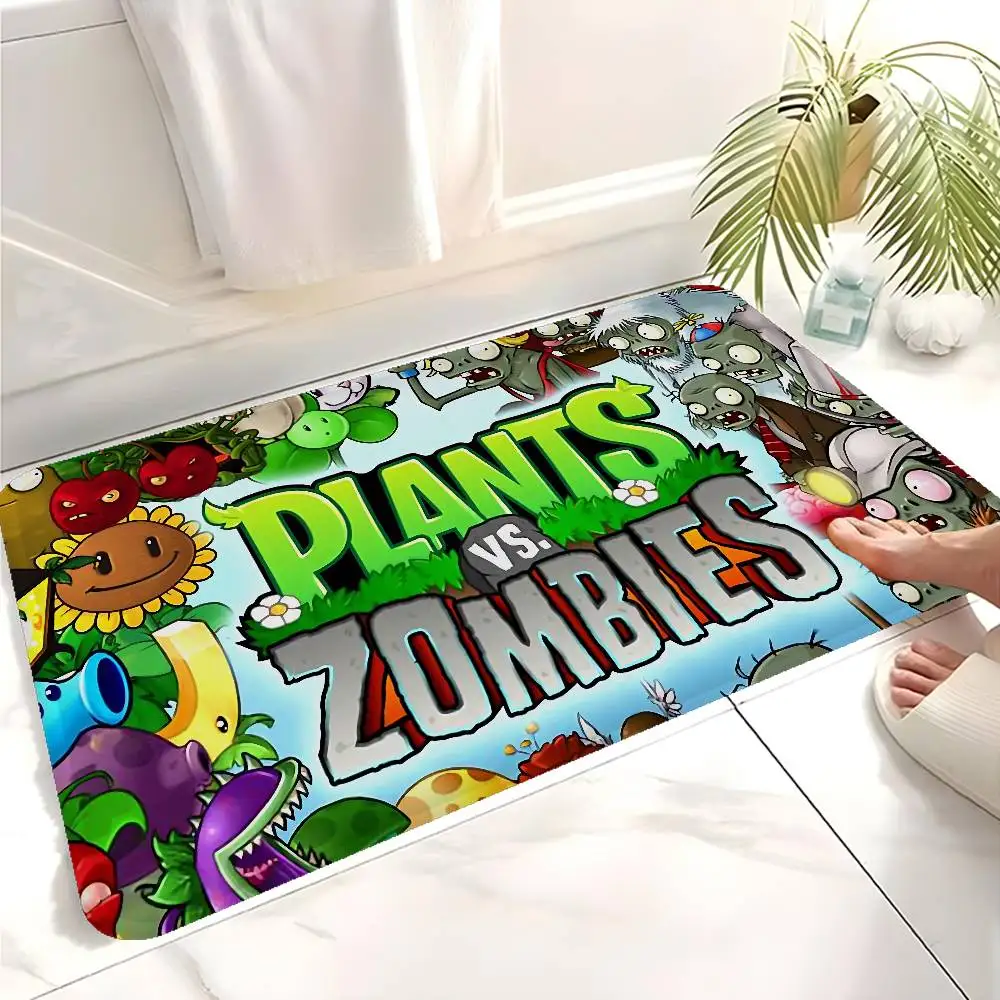 P-plant Vs Z-zombiee Cartoon Bathroom Mat INS Style Soft Bedroom Floor House Laundry Room Mat Anti-skid Welcome Doormat
