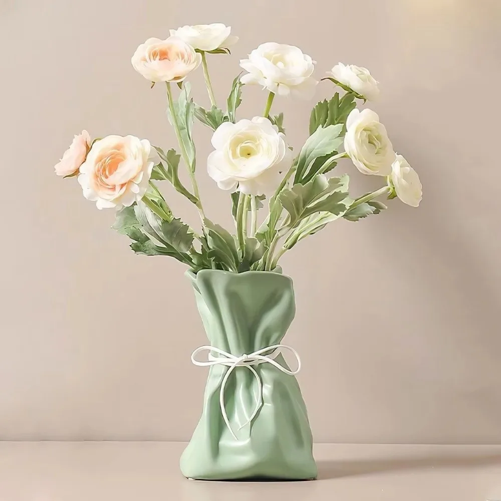 Minimalist Irregular Resin Vase Romantic Paper Bag Shaped Tabletop Flower Vase Nordic Style INS Hydroponic Flower Pot