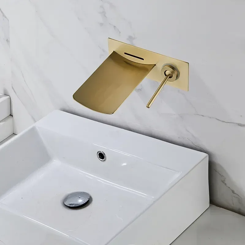 Brushed Gold Led Basin Faucet Bathroom Waterfall Mixer Basin Faucet Sink