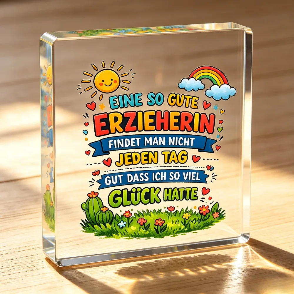 CIFBUY Acrylic Plaque 2D Flat German Teacher Appreciation Desk Decor Sun Rainbow Floral Home Ornament Gift