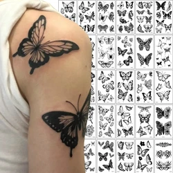 Pegatina de tatuaje temporal de Mariposa Negra para mujer, tatuaje falso 3D, transferencia impermeable, piernas, brazo, cuerpo, 30 unids/set