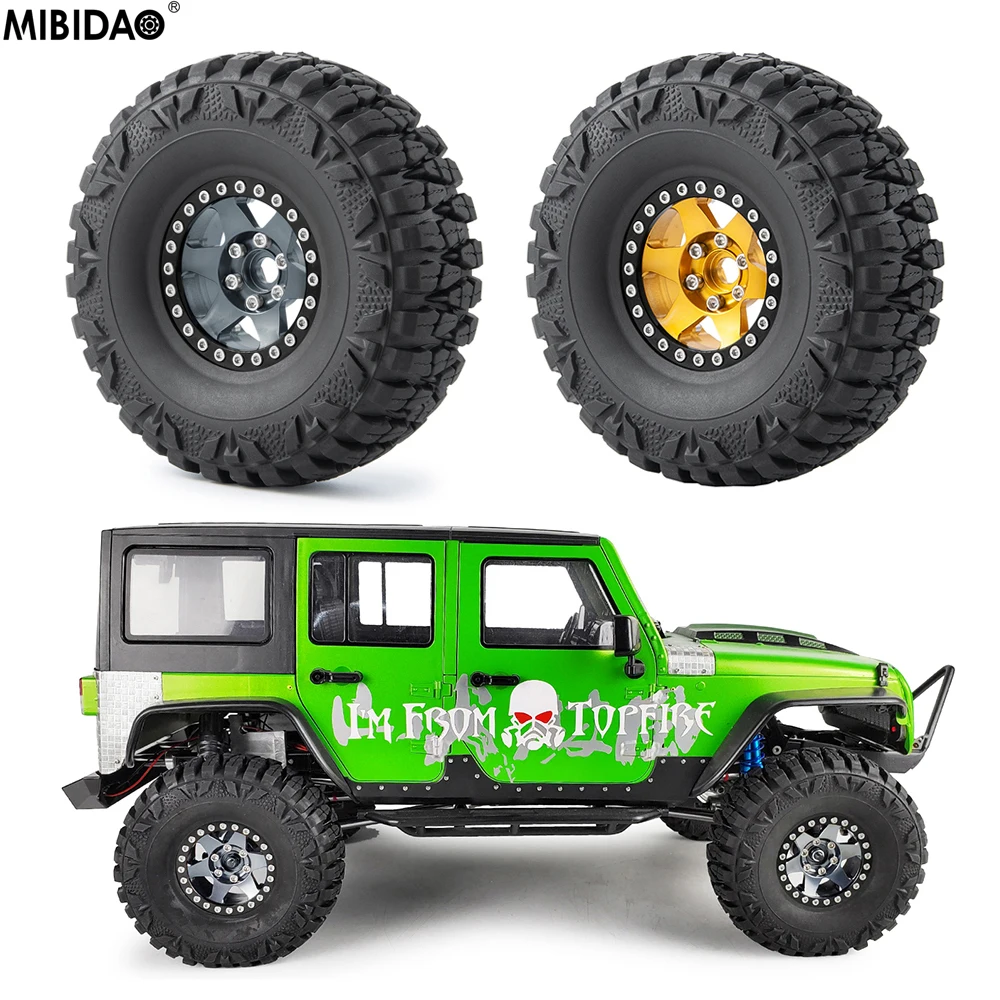 

MIBIDAO 4Pcs 1.9" Metal Beadlock Wheel Hub Rim & 112mm Rubber Tires For 1/10 Axial SCX10 90046 AXI03007 TRX4 D90 RC Crawler Car