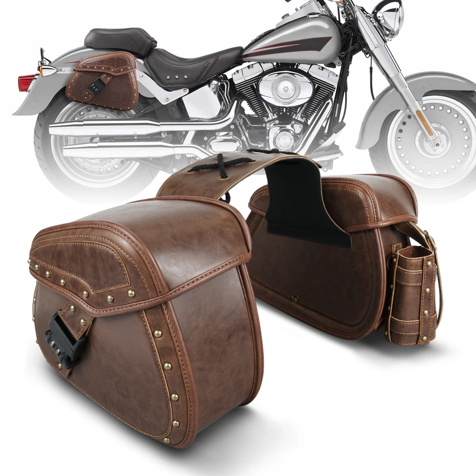 NICECNC 2Pcs Motorcycle PU Leather Side Saddle Bags Saddlebags Luggage Panier Motocross Accessories for Harley Davidson Touring
