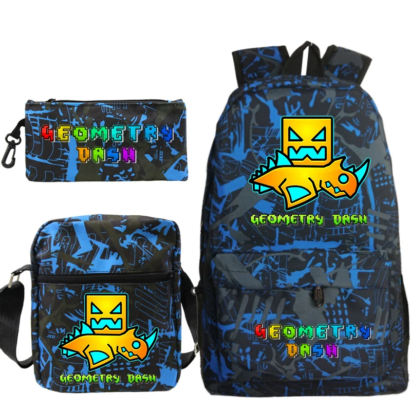 

3pcs Set Geometry Dash Game Backpack Cartoon Children School Bags Large Capacity Backpack for Boys Girls Lightweight Bookbag