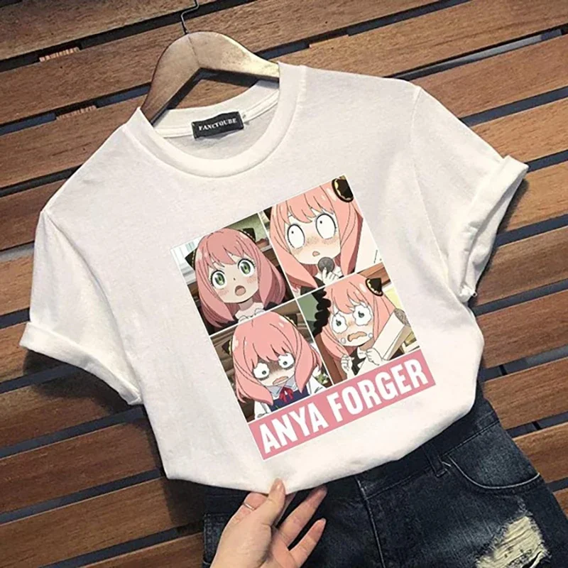 Kawaii Anime Anya Forger Printed T-Shirt Women's Fashion Personalized Round Neck Short Sleeve Shirt Top