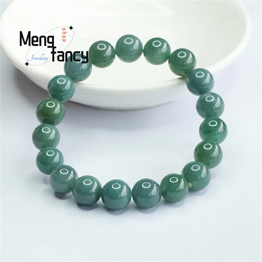 

Natural Jadeite Bracelet Old Blue Water Round Bead Jade Bracelet Exquisite Elegant Simple High-grade Luxury Quality Fine Jewelry