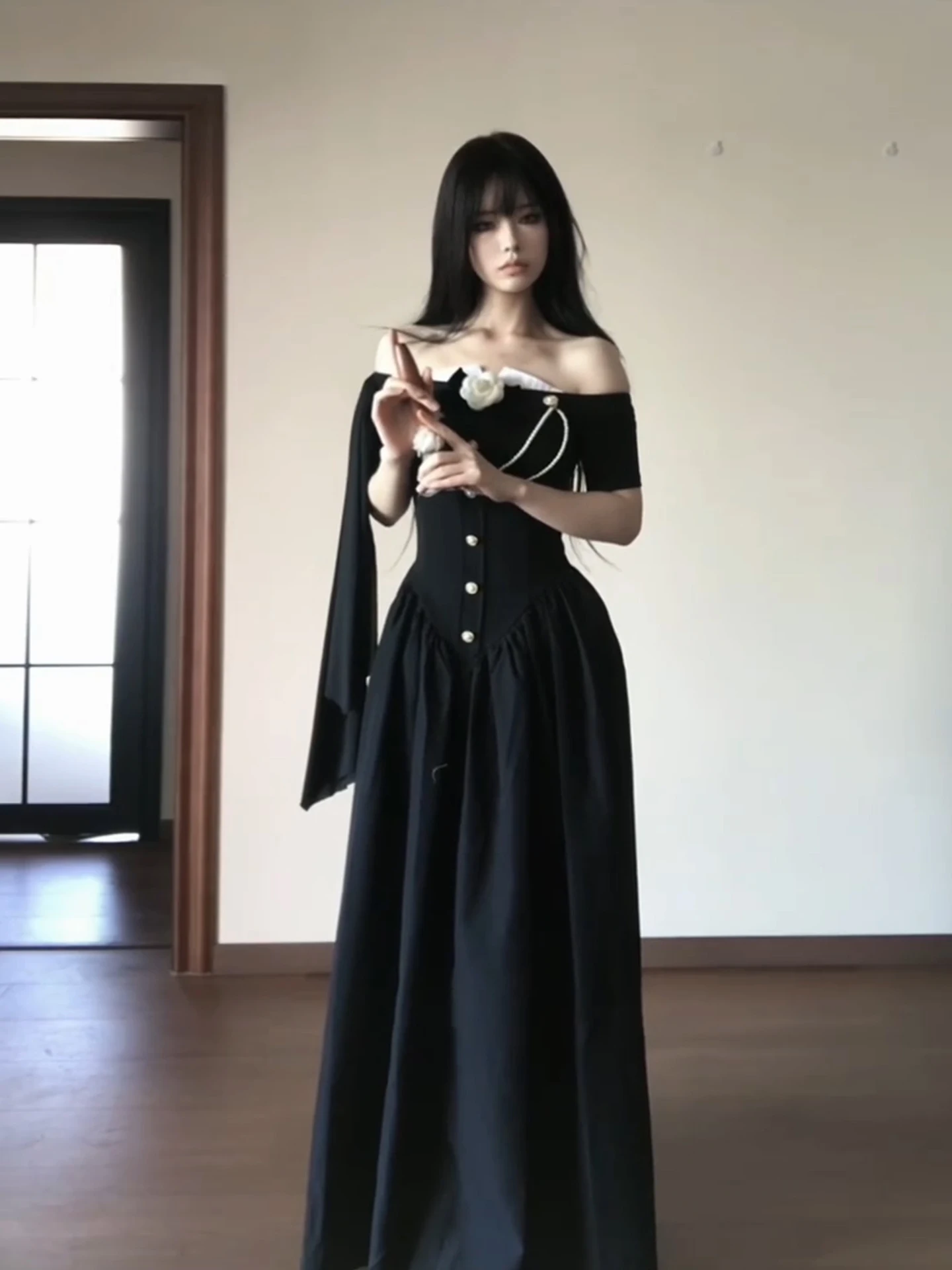 Bla Witch Costume Dr for plus Size Women Autumn Season Commute Sle High Waist A-Line Long Skirt ort Sve 