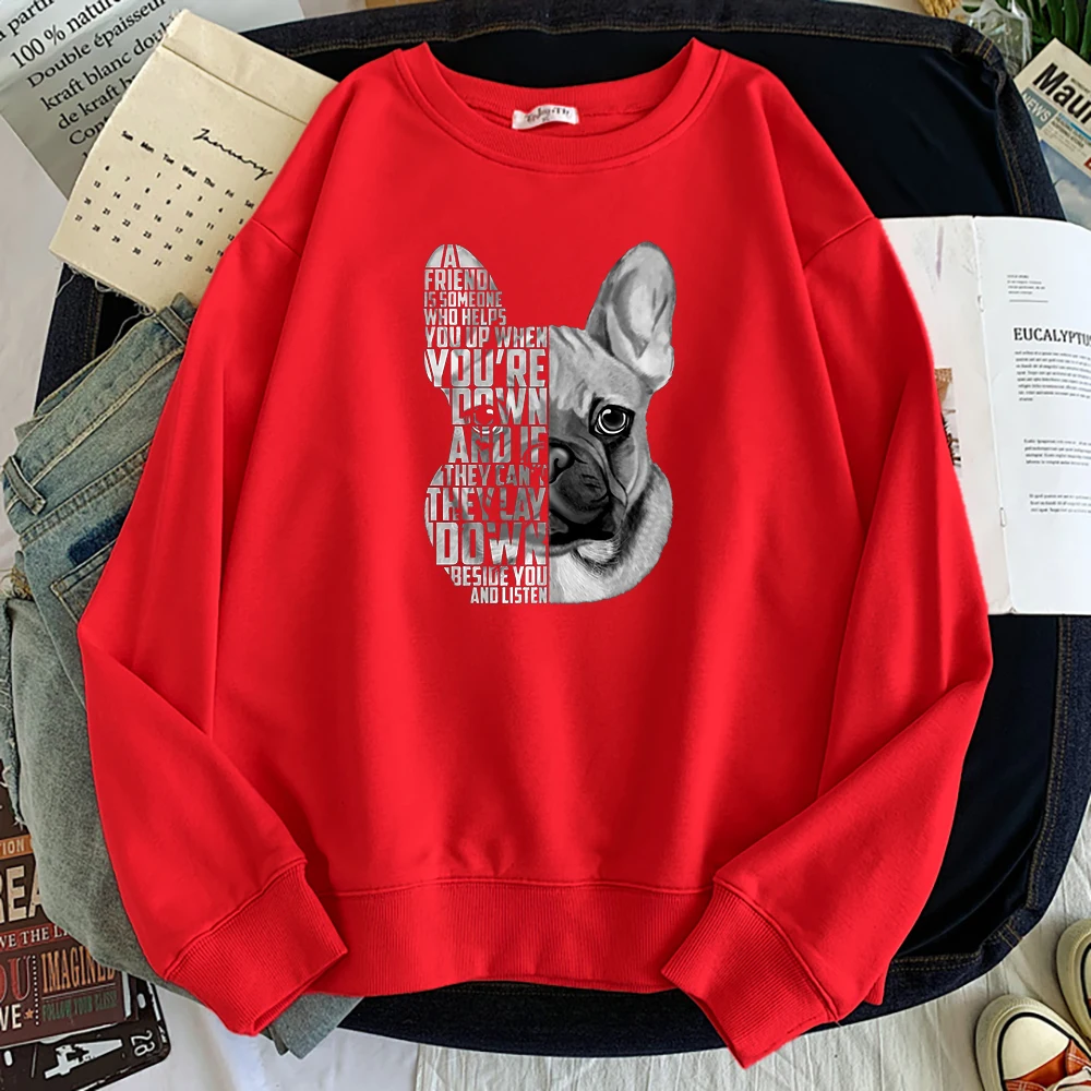 Simple Winter Woman Sweatshirt French Bulldog Quote Love Animals Prints Hoody Loose Soft Pullover Fleece Warm Ladies Sportswear