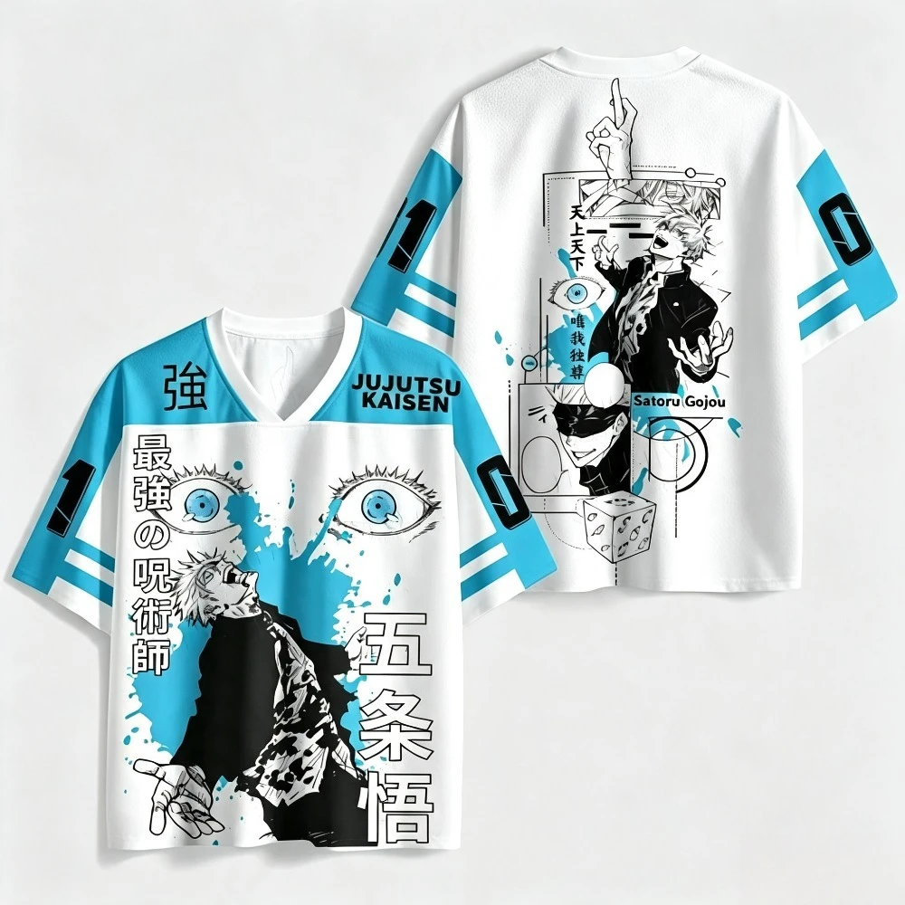 Jujutsu Kaisen 4 Styles Anime Jersey Set Satoru GojoToji Fushiguro Printed Short Sleeve V-Neck Manga Tee for Fans
