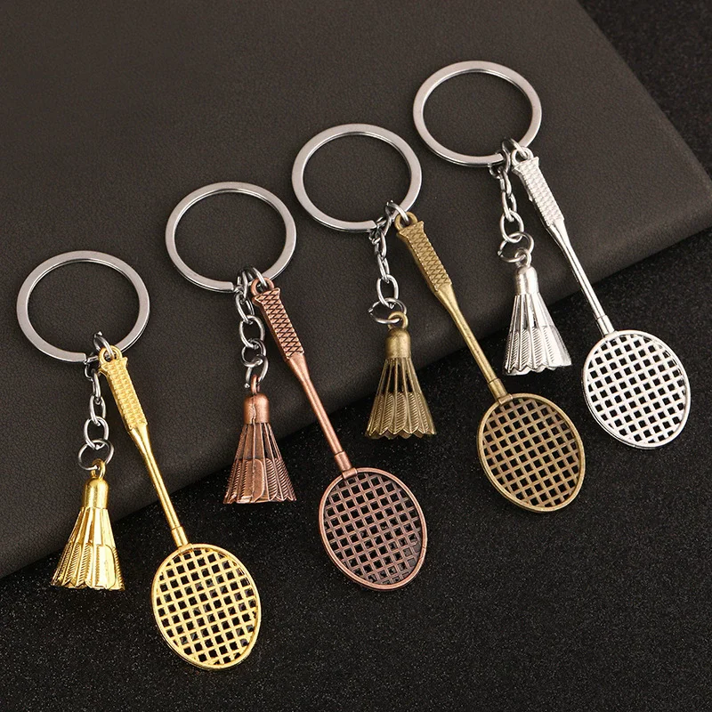 Vintage Badminton Racket Keychain Mini Metal Sport Keyring For Women Men Car Key Holder Boy Backpack Pendant Fans Souvenir Gifts