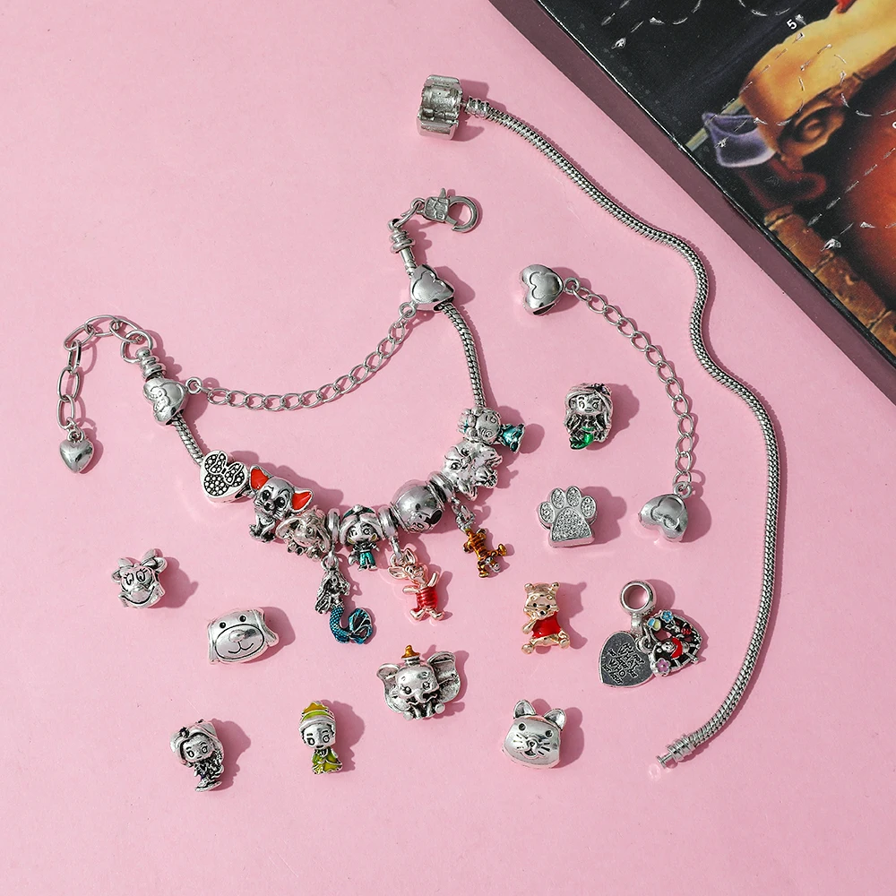 Disney clássico animação série mickey donald ponto winnie the pooh diy frisado pingente pulseira caixa cega conjunto brinquedo festa presente