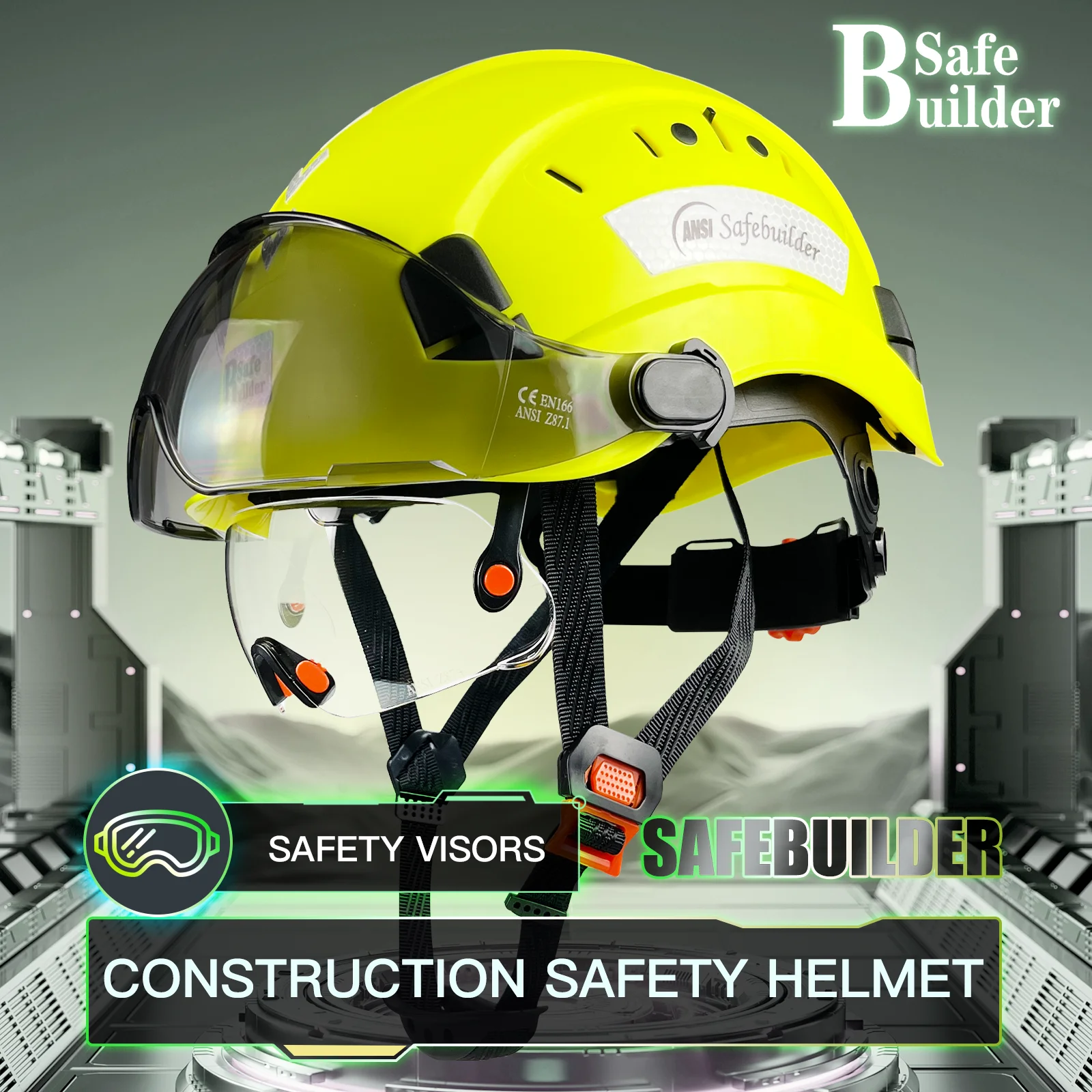 Construction Safety Helmet Hard Hat with Visor and Safety Glasses ANSI Z89.1 Cascos De Construccion Vented ABS Work Hardhat