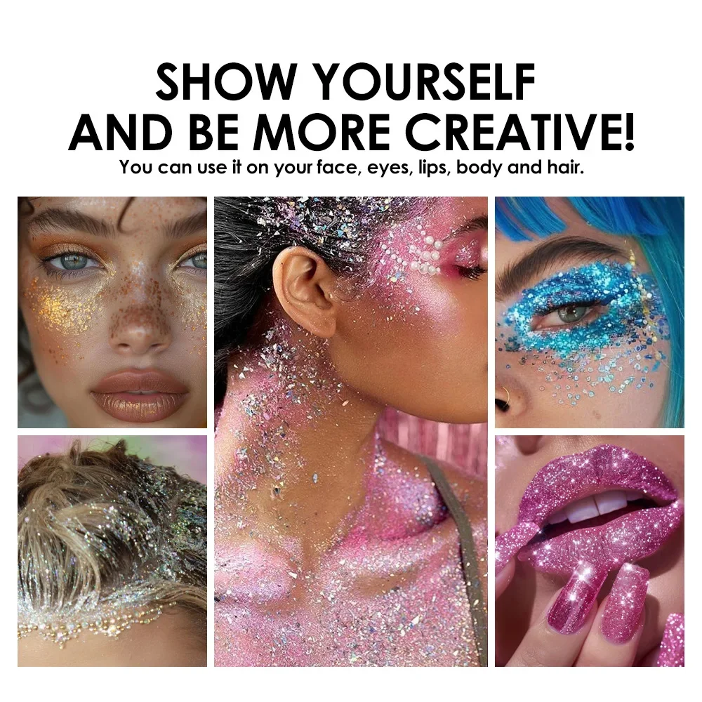 Bastoncino di gel glitterato con paillettes scintillanti Ombretto rosa perla bianca lucida per la pittura del corpo del viso Illumina il trucco scenico