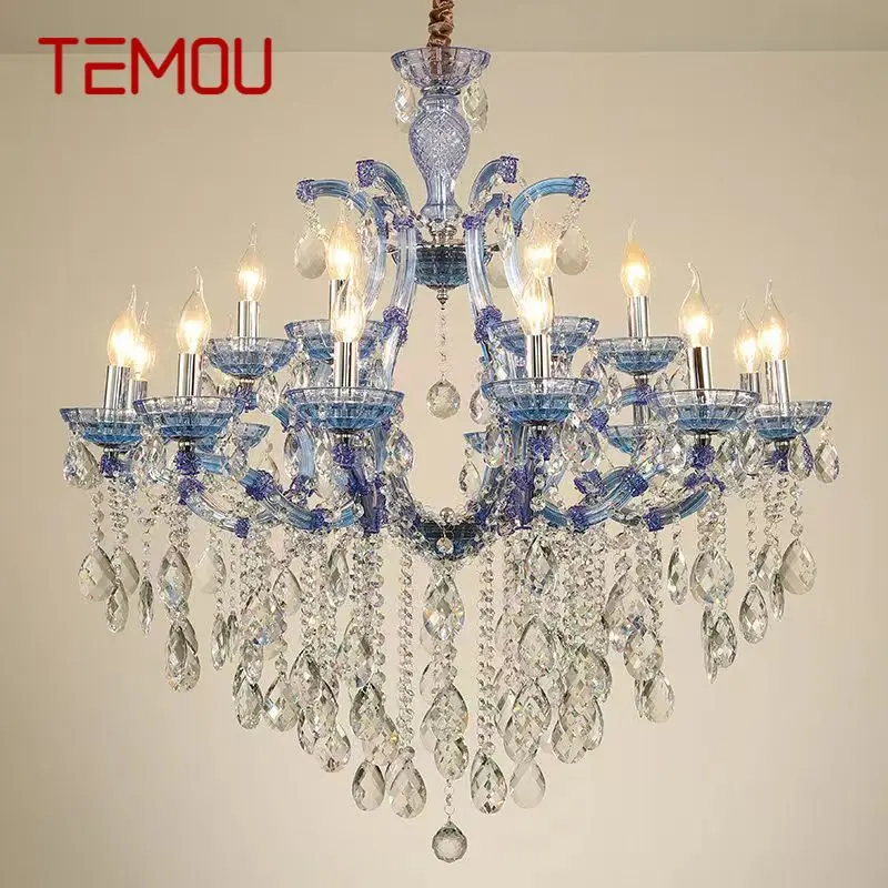 

TEMOU LuxuriousCandle Pendent Lamp European Style Crystal Lamp Art Living Room Restaurant Villa Staircase Duplex Building