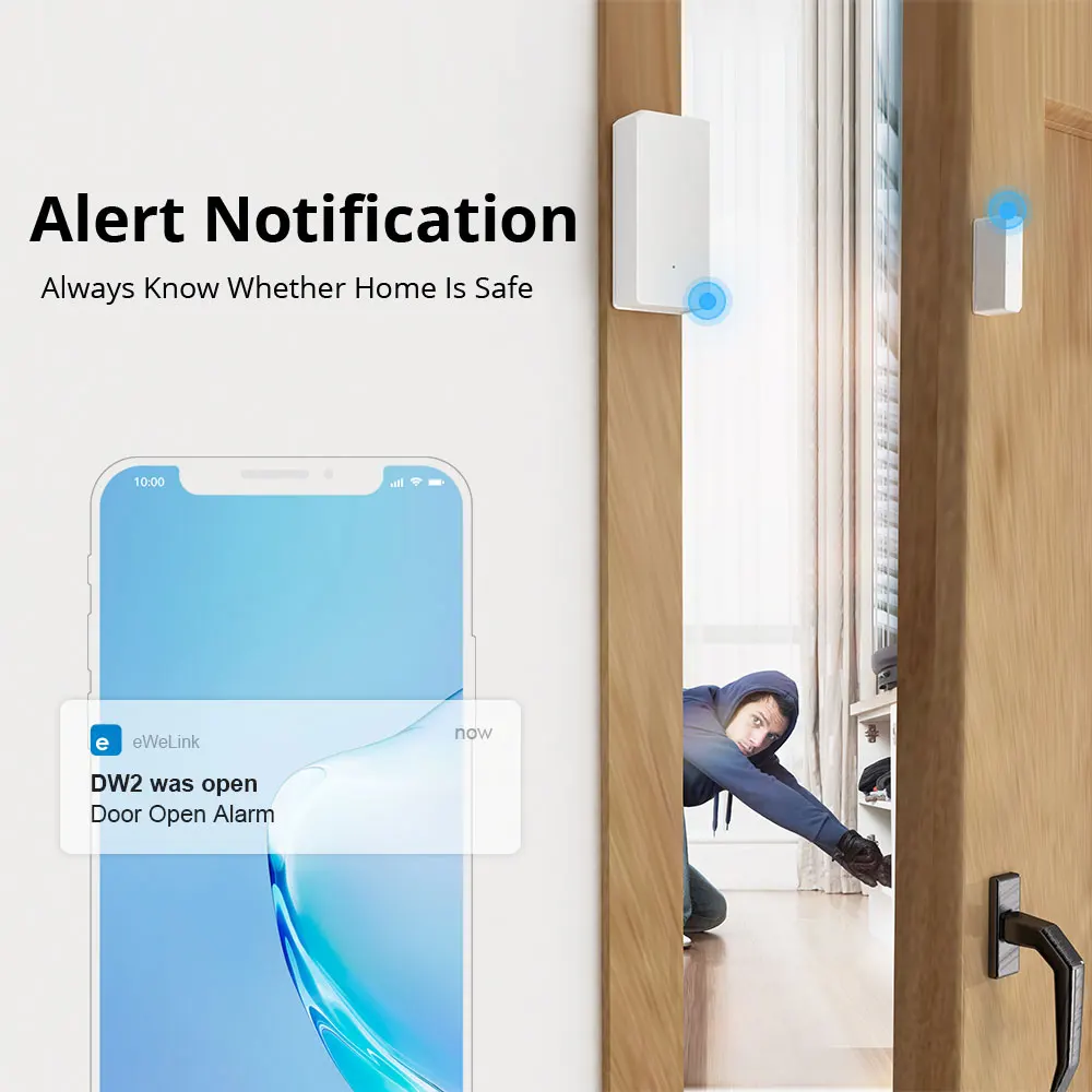 SONOFF DW2 WiFi Magnetic Door/Window Sensor Smart Home Security EWeLink Remote Alerts Notification Work With Alexa Google Home