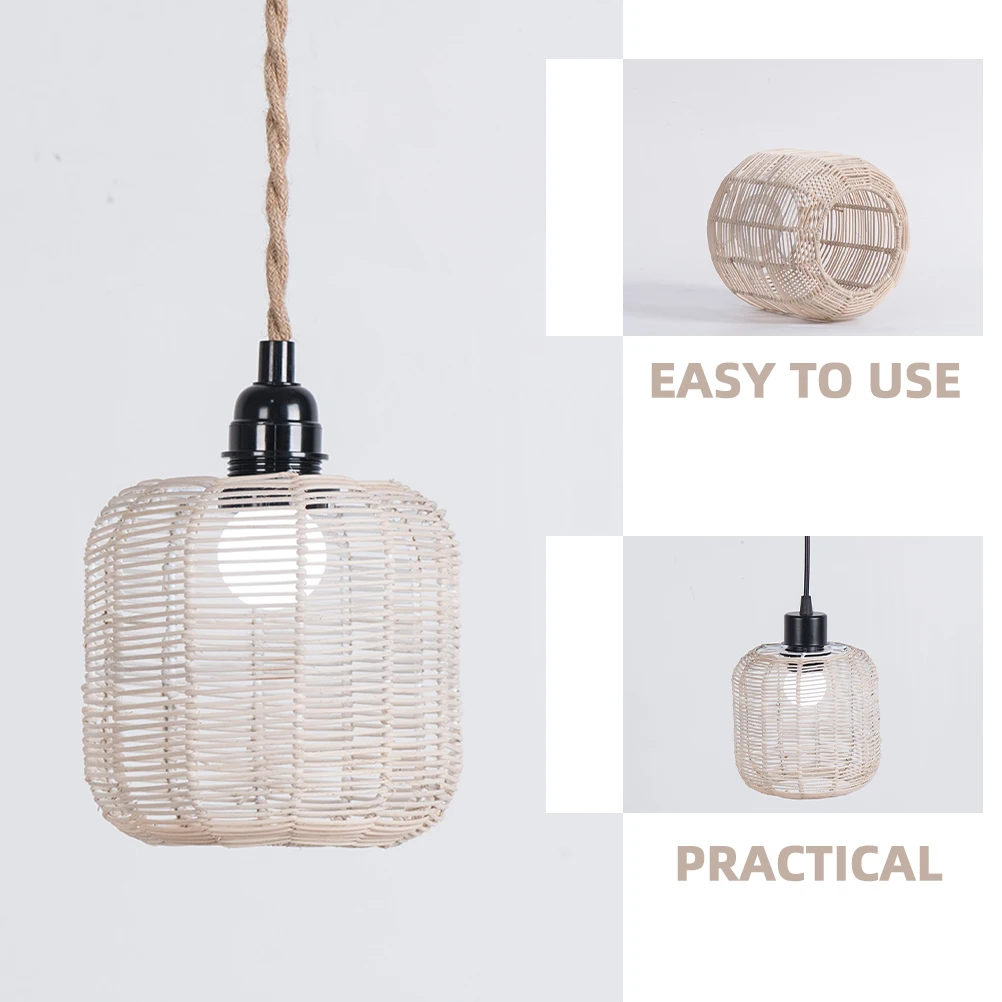

Rattan Woven Lampshade 6cm Ring E27 Bulb Socket Decorative Hanging Shades Only Pendant Light Ceiling Rustic Home Decor