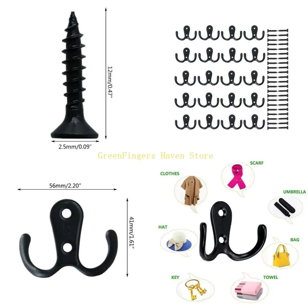 F68D 20x Zinc Alloy Wall Hooks Coat Hanger Simple Double Prong Robe Hook Towel Holder